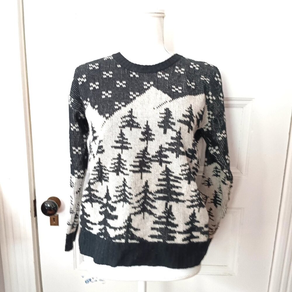 J. Crew Oversize Wool Fair Isle Snow Mountain Trees Sweater